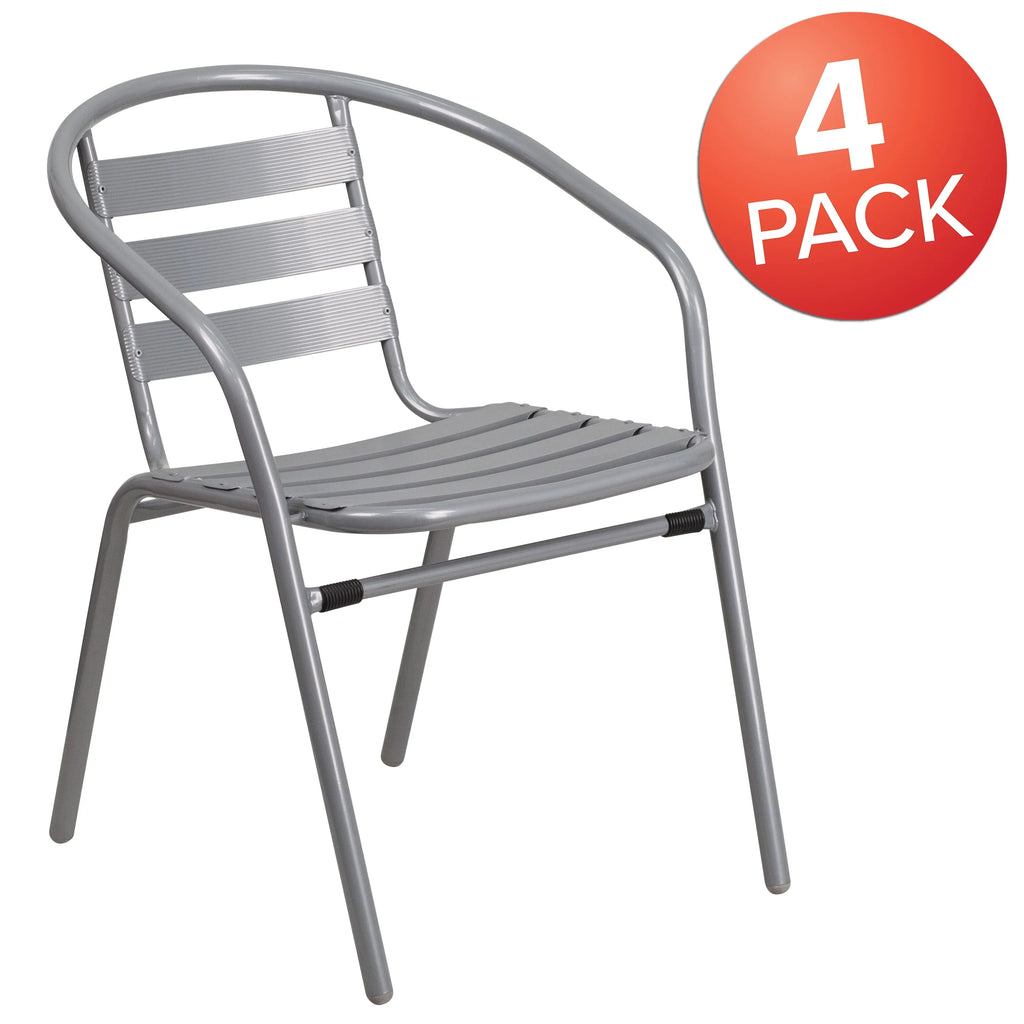 Stack Pack Slats with Silver Chair Flash Aluminum Metal Restaurant Furniture 4