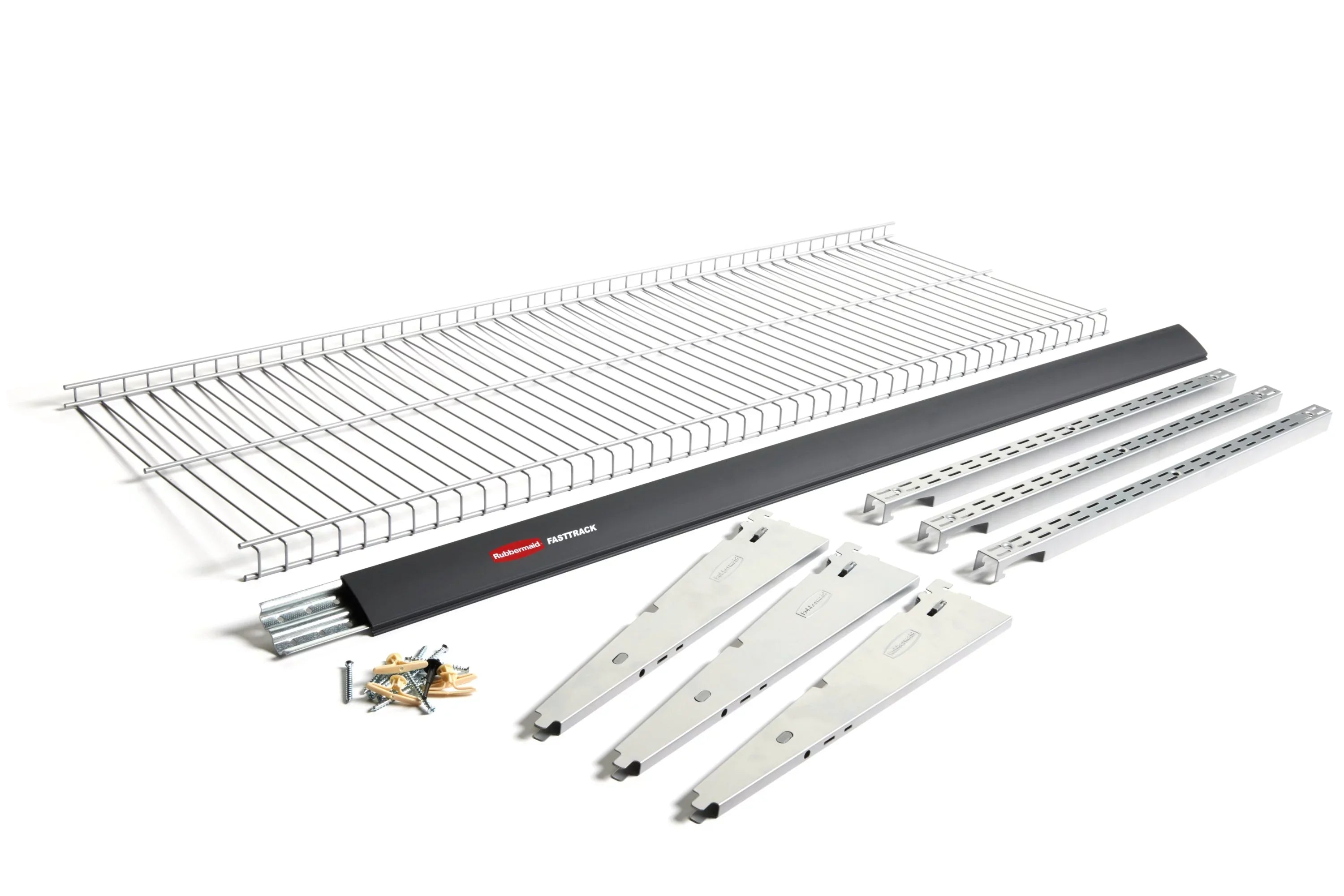 Fast Garage Shelf 9-Piece Storage Kit, Track Rubbermaid Starter Track Wire Steel System