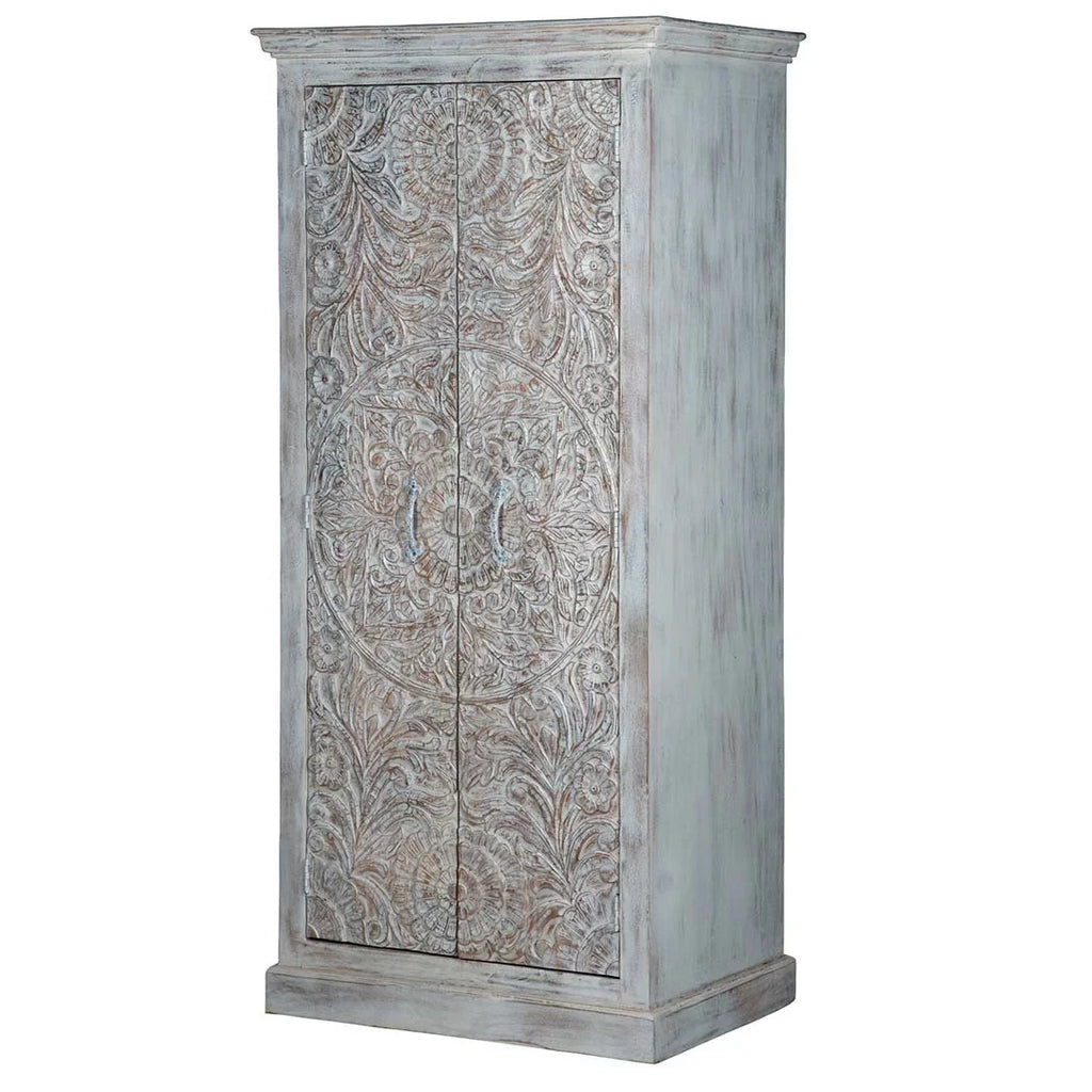 White Chic Carved Shabby Wardrobe Maadze