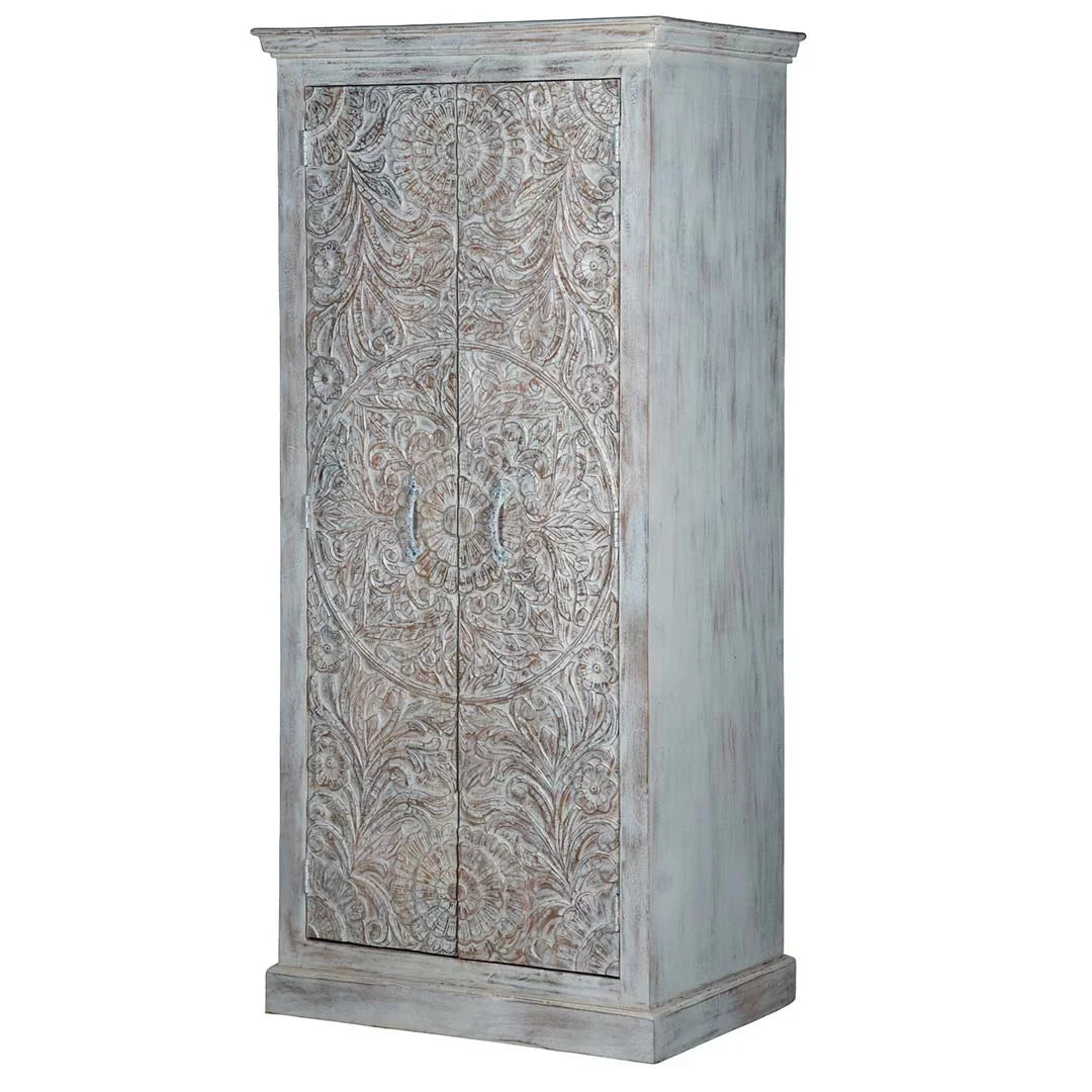 White Chic Carved Shabby Wardrobe Maadze