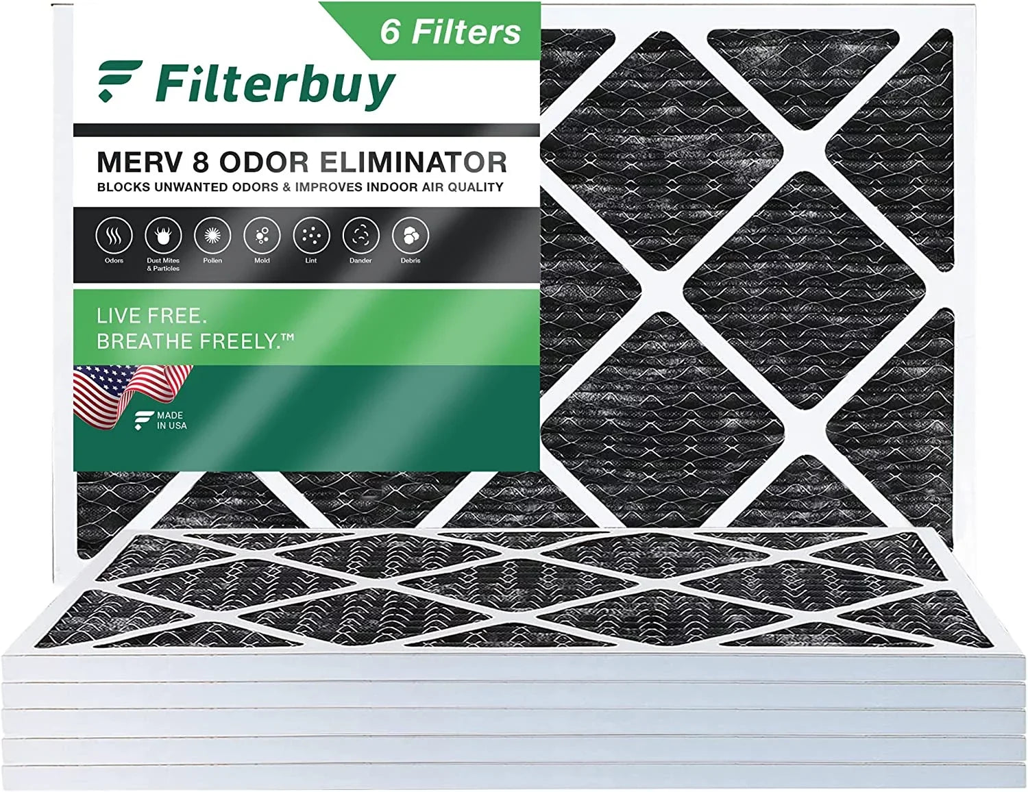 MERV (6-Pack) 8 HVAC Pleated Activated Filterbuy Furnace Air 16x24x1 Eliminator with Odor Carbon Filters AC