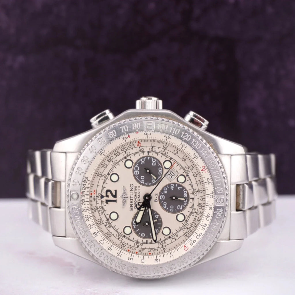 Dial Men's B-2 BREITLING White Watch Steel Automatic Chronograph 44mm A42362