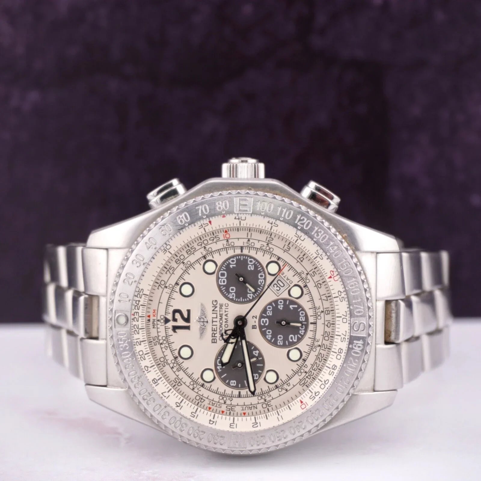 Dial Men's B-2 BREITLING White Watch Steel Automatic Chronograph 44mm A42362
