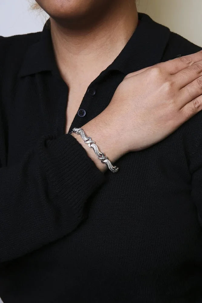 Haus Bracelet Tennis - Color, X Cttw Brilliance Sterling Clarity) .925 1 Clasp Box I3 (I-J 7" Silver of Link Round and cut Womens 3/4 Wave Diamond
