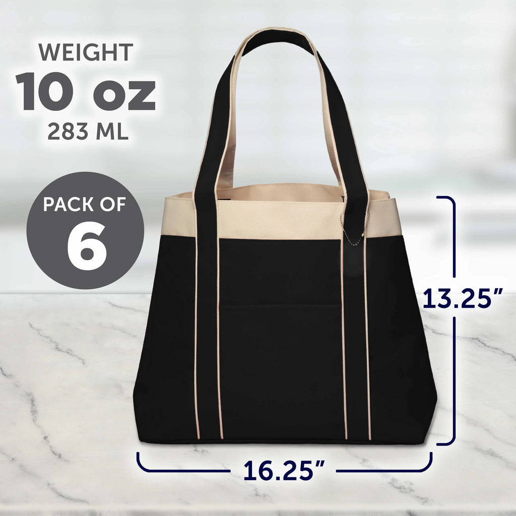 6 Straps, Black Tone, Everyday Gusset, Reinforced Donna - Bags - Use Two Set Tote Wide Polyester