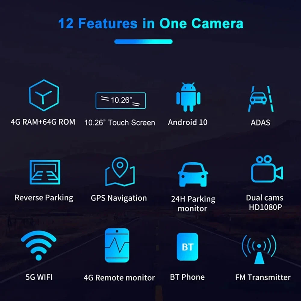 WIFI Android 10.0 DVR Inch Car Navigation 10.26 GPS Anself Dashcam Dual Camera