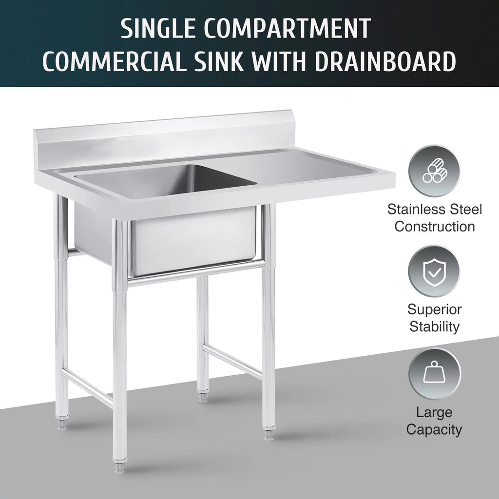 Sink 23.6* Kitchen Stainless Home and Commercial Utility Use Sink Steel 39.3* Drainboard 36.7in for