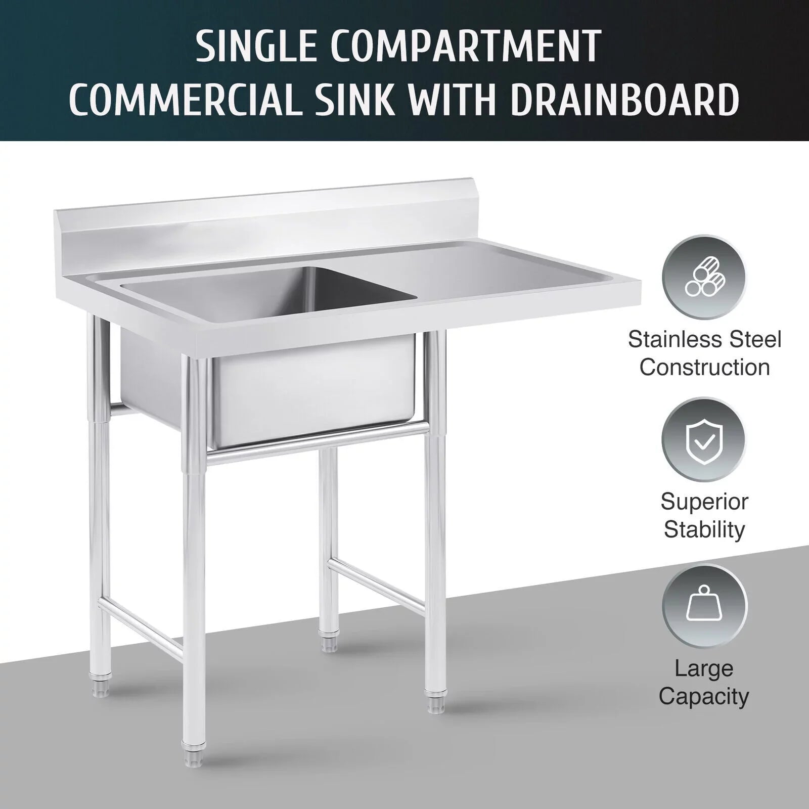 Sink 23.6* Kitchen Stainless Home and Commercial Utility Use Sink Steel 39.3* Drainboard 36.7in for