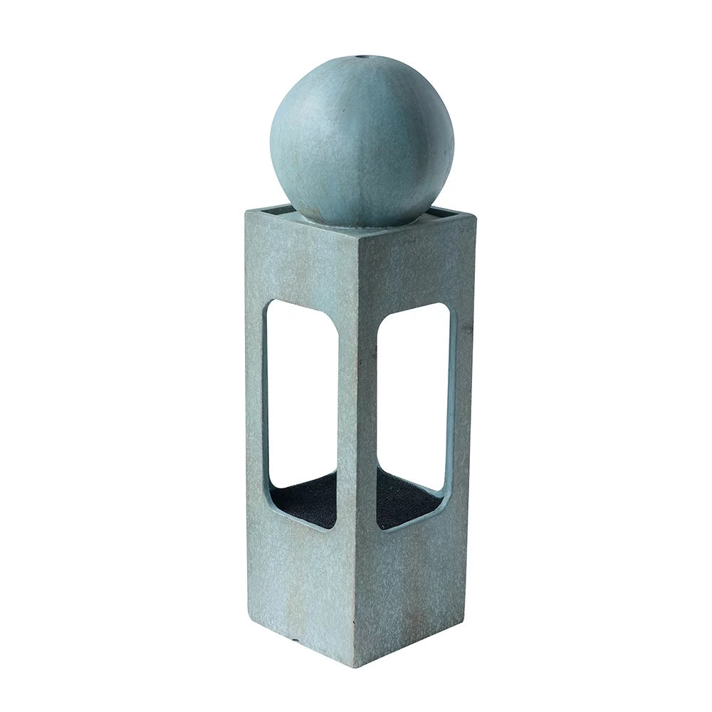 Homiyad with Fountain, Water Water Feature Blue Contemporary Tall Raindrop & Lawn, Light Deck Cement/Concrete Patio Outdoor Sphere Antique Fountain, for Outdoor 13X13X44" Garden,