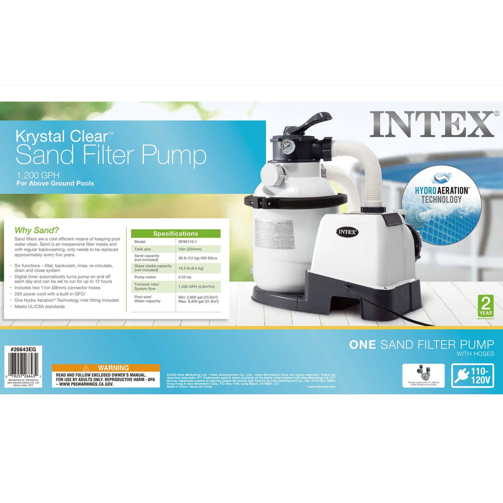 System inch Sand Krystal 1500 with Motor 110-120 Pool Intex10 Filter GFCI, GPH Gph Rate Pump, Clear Flow 1200 V