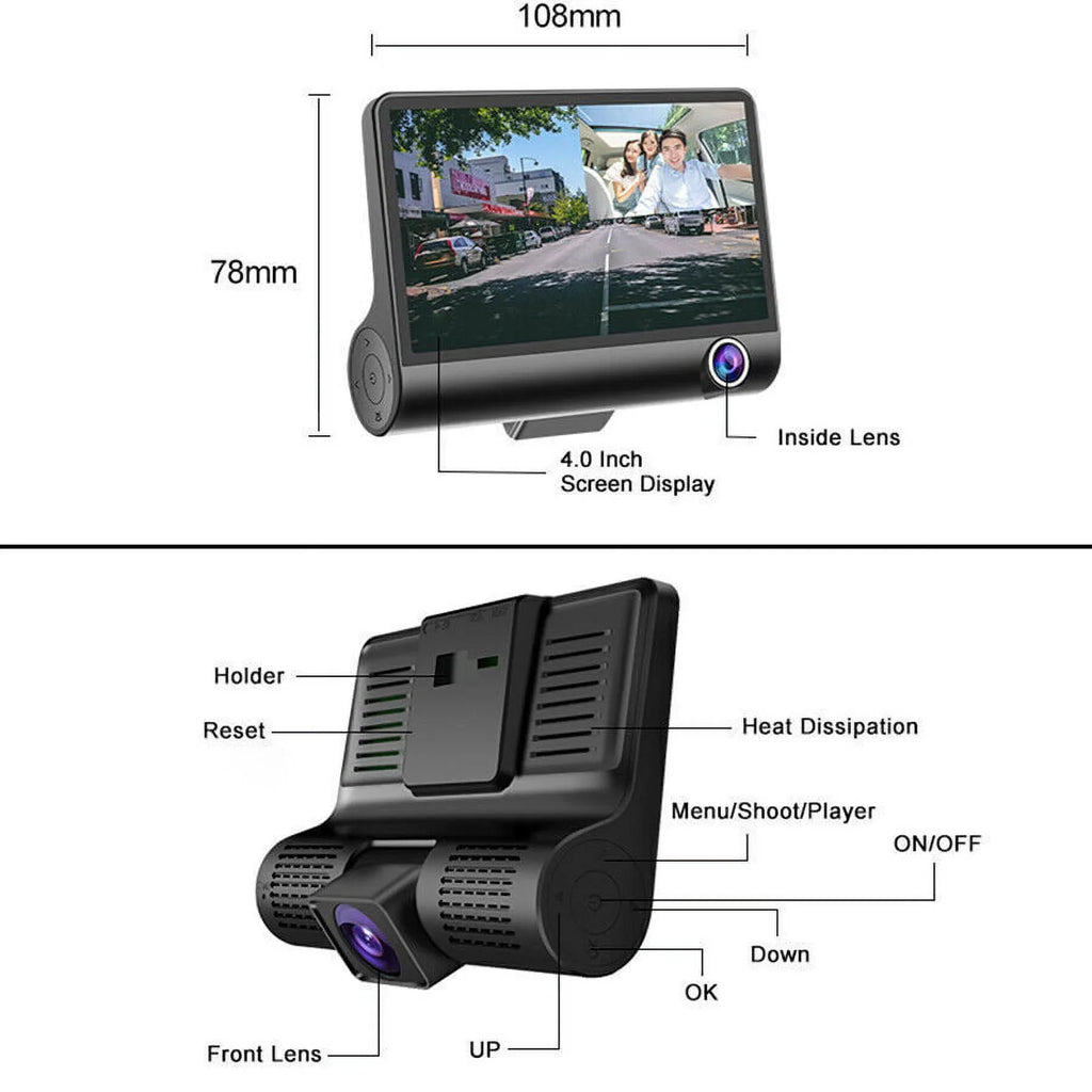 Detection 4" G-Sensor, Dash 1080P Motion Parking Dual Lens Car Front/Rear/Built-In DVR Recorder Monitoring Driving Xhy Video Camera HD Cam and