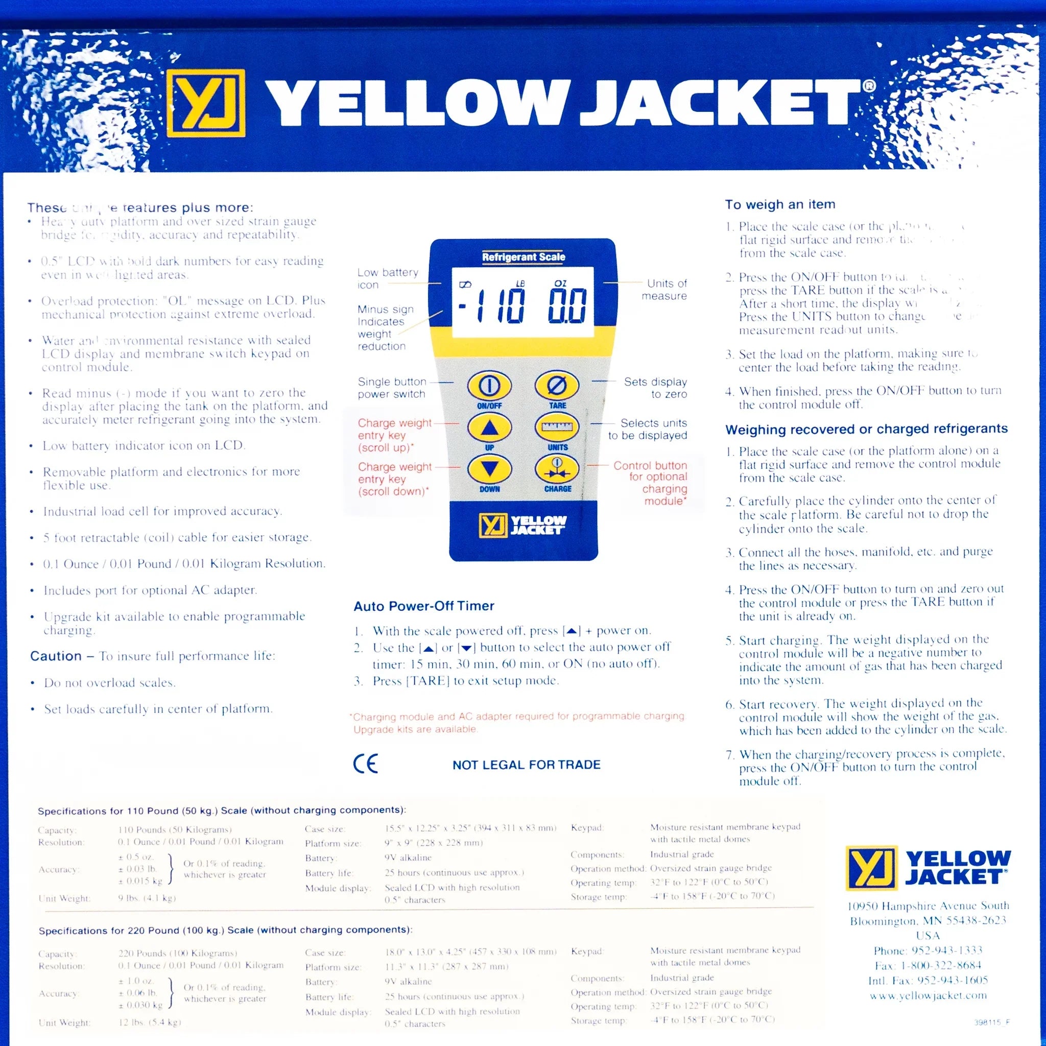 Refrigerant lb 68802 Yellow Jacket Scale,Electronic,110