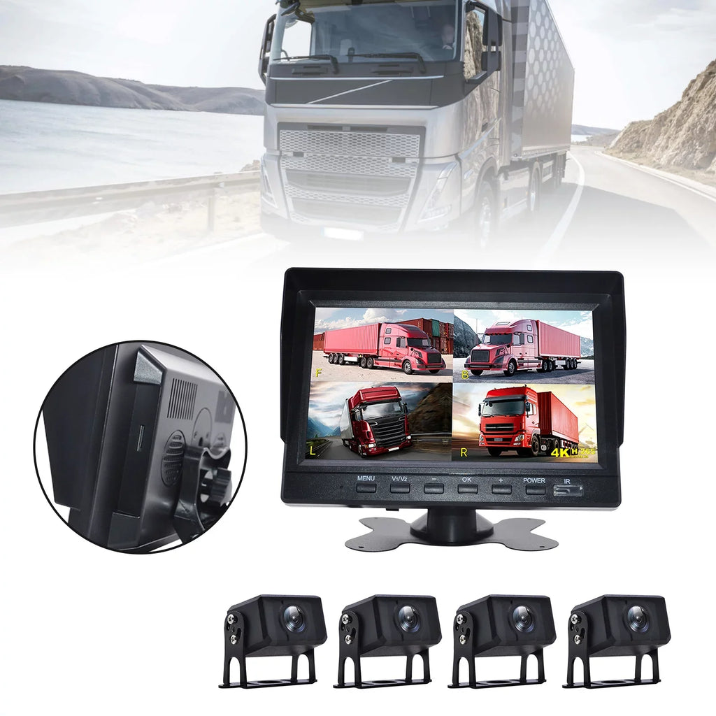 Video 7" Rear Recorder Monitor Truck RV DVR for B Backup Bus+4 Driving View Camera