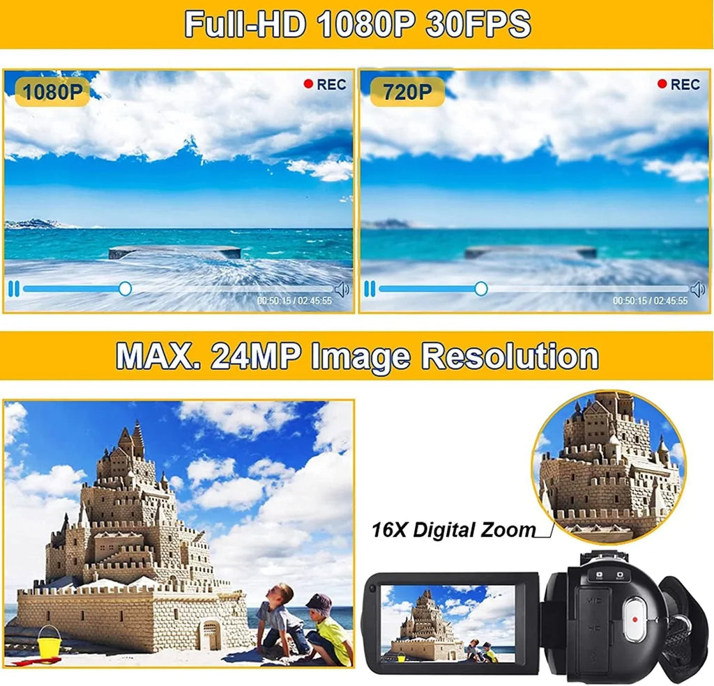 Screen Zoom HD IR 30FPS Camcorders Night Control IPS 2 1080P Camera Camera Vlogging Vision Full Remote Video Camcorder Inch Recorder Camera MP 24.0 Batteries with 3.0 16X