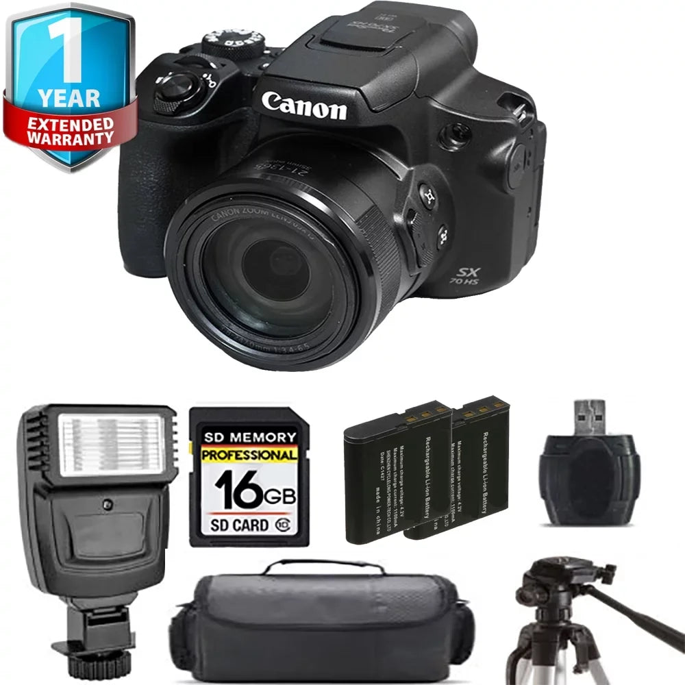 Digital HS Canon Flash+ Yr Camera PowerShot Extra SX70 + Battery 1 + Warranty