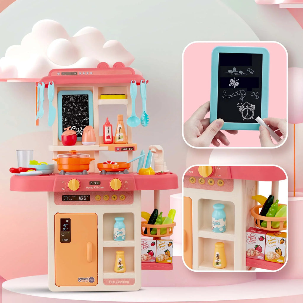 for Food, Sounds Lights, Toys Play Kitchen Accessories Pink Set Toys Toy 42-Pack Kitchen for Girls Real with and Pretend for Toddlers, Toddler Boys, Set Educational Preschool Kids