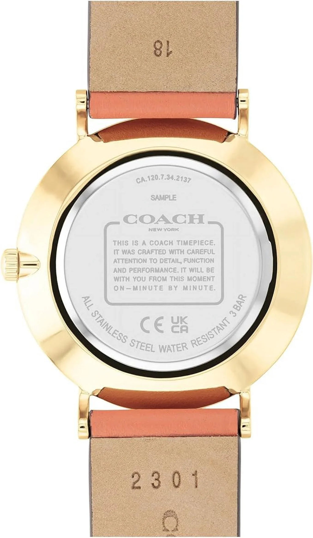 Perry Coach Watch Pink Leather Women's 14503922 Pink/Gold Band Coral Coral Dial Tone