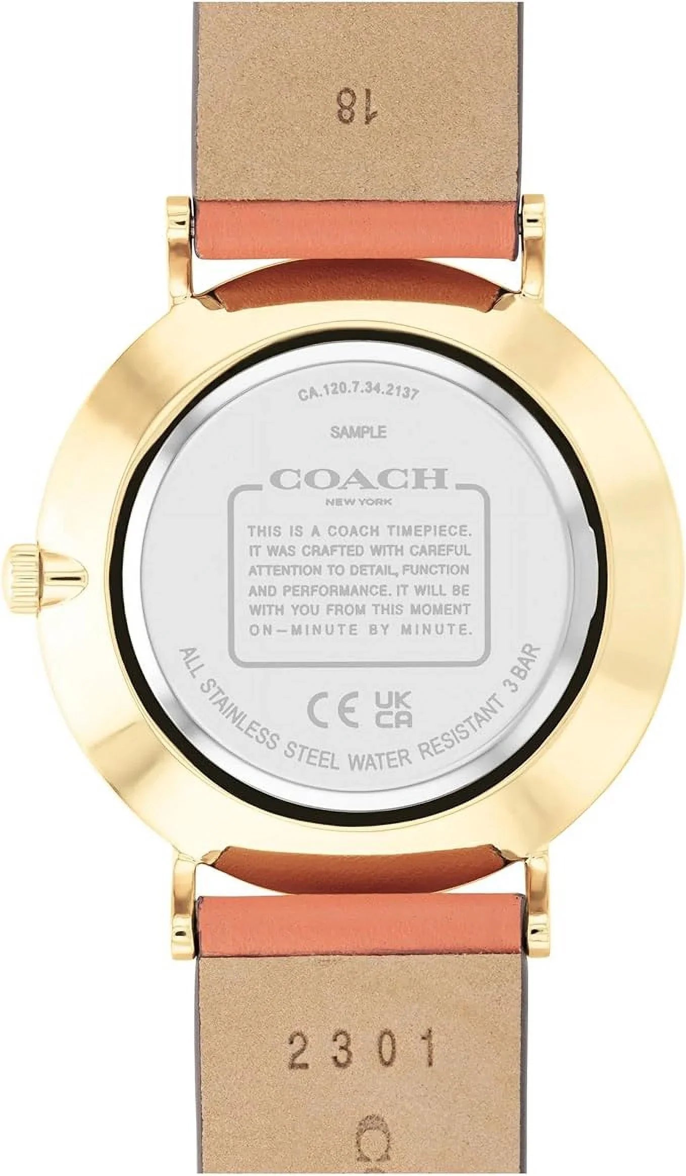 Perry Coach Watch Pink Leather Women's 14503922 Pink/Gold Band Coral Coral Dial Tone
