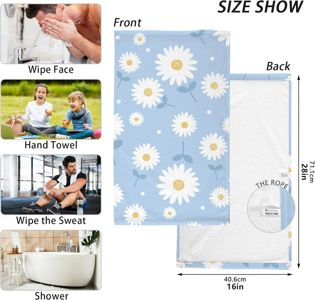 Wellsay 2 Hand Flower Towel Bath Set Pack Cotton Washcloths, Towel- Blue Highly Absorbent Face Quick-Dry Daisy of