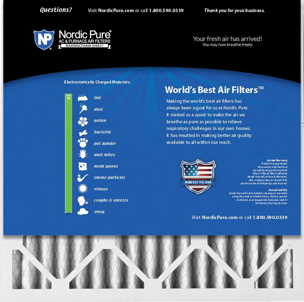 3 Filters Pure 13 Air Nordic 24x24x2 Pleated MERV Pack