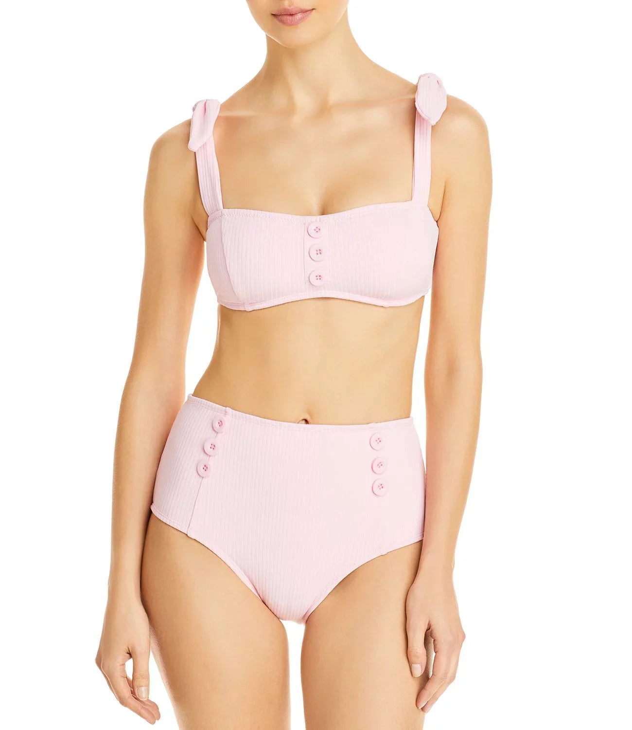 Pink D Strap Womens Tie Bandeau Top Shoshanna Swim Separates