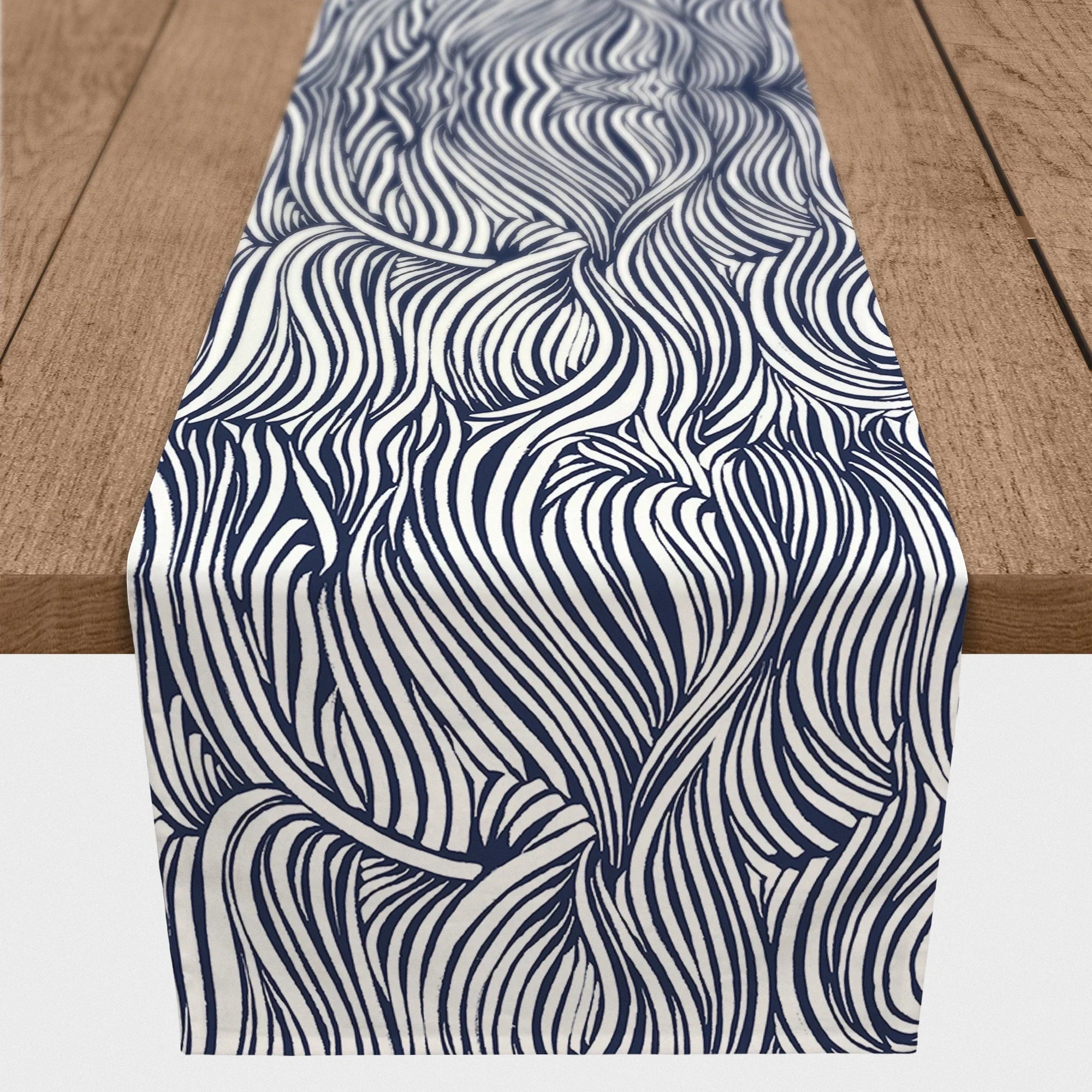 Waves 16x72 Runner Creative Poly Twill Products Table Navy Abstract