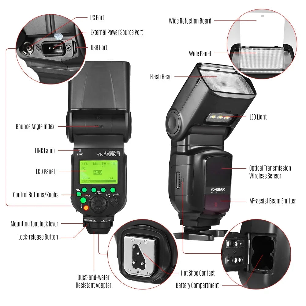 Speedlite Compatible II Wireless YN560 DSLR Flash Cameras Built-in HSS Yongnuo 5600K System YN968N Wireless TTL with 18000s YN622N for YONGNUO Nikon