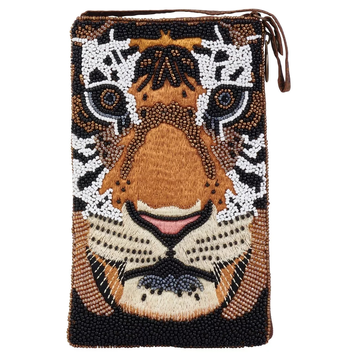 Phone Club Brown Crossbody, Beaded Fierce Bag Multi Tiger