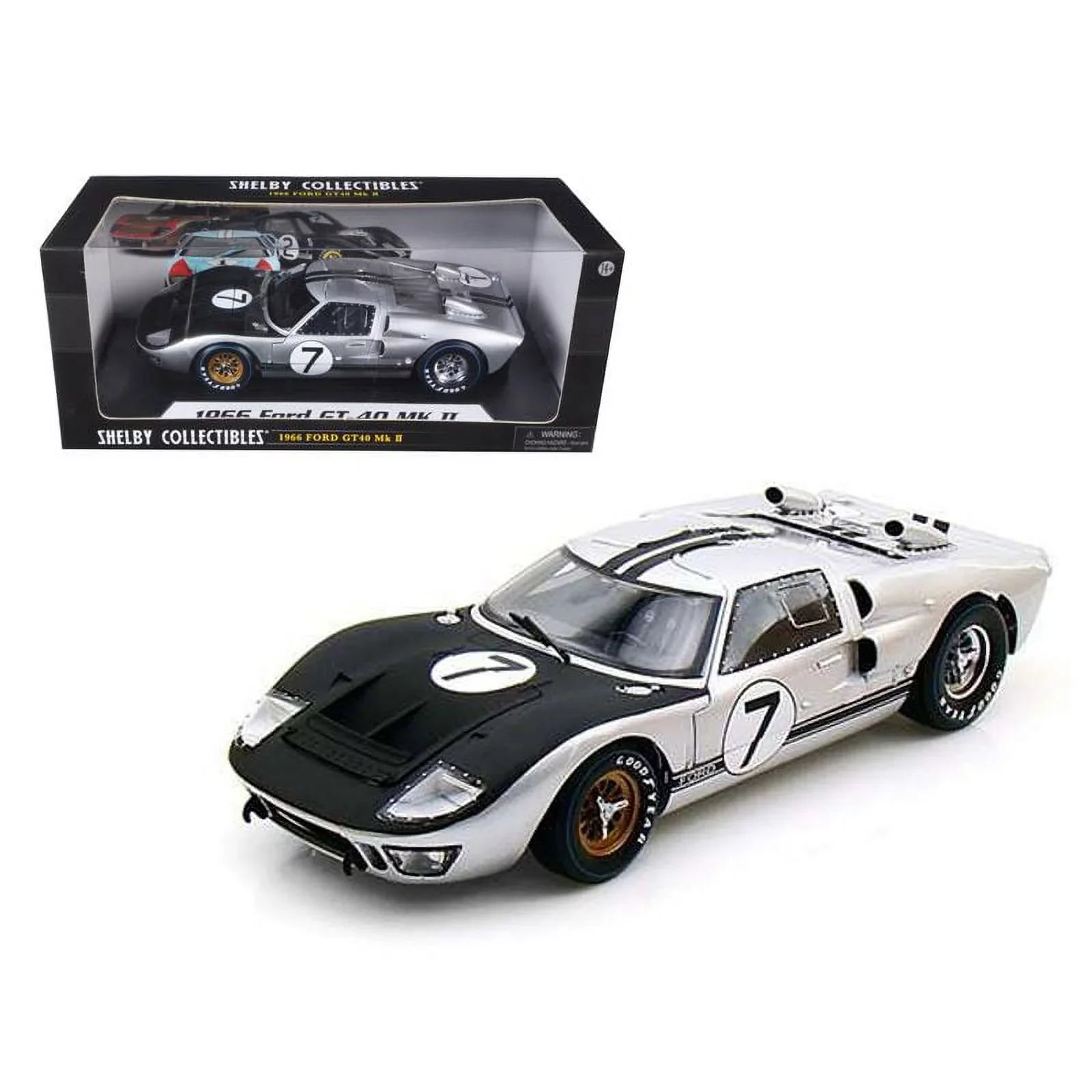 Car Collectibles Diecast Silver 1/18 #7 II Ford MK GT-40 Shelby Model by 1966