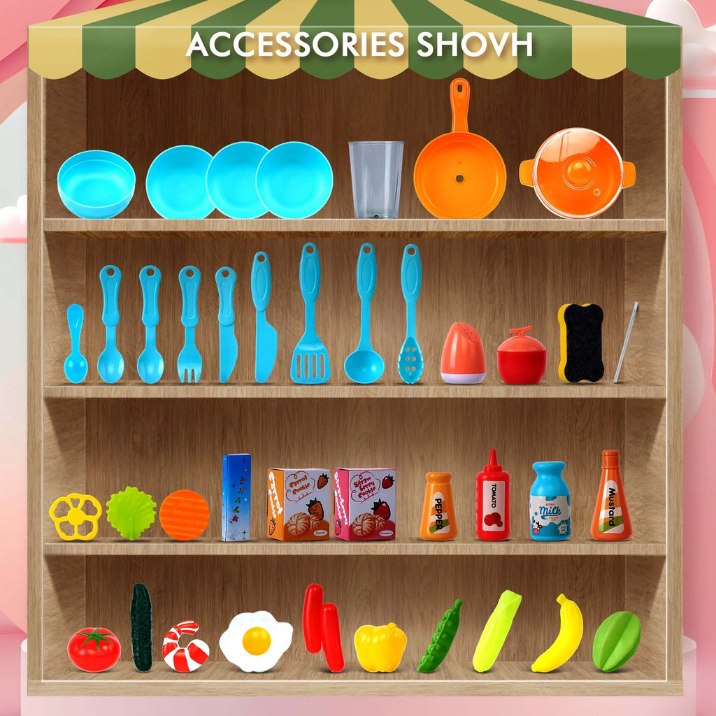 for Food, Sounds Lights, Toys Play Kitchen Accessories Pink Set Toys Toy 42-Pack Kitchen for Girls Real with and Pretend for Toddlers, Toddler Boys, Set Educational Preschool Kids