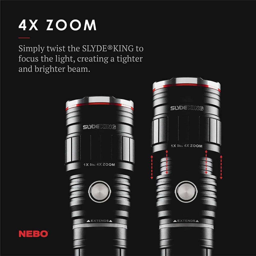 King Light, & Work NEBO Flashlight Base Durable, Magnetic Slyde Camping with Everday Flashlight, and Bright, Carry Light LED 4 C.O.B. Work Rechargeable Light Modes, and Flashlight