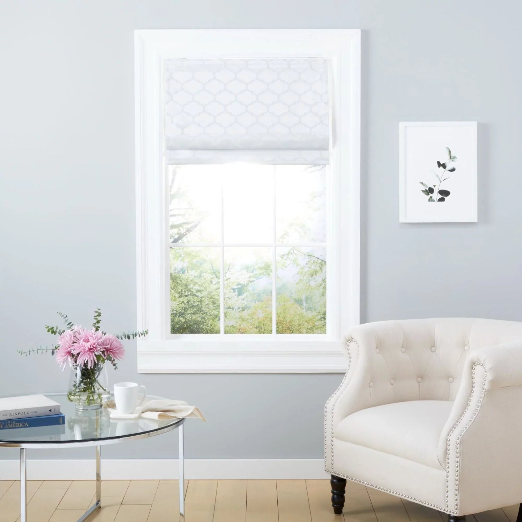 Home White 31"x64", Exclusive Total Trellis Shade, Montague Blackout Roman