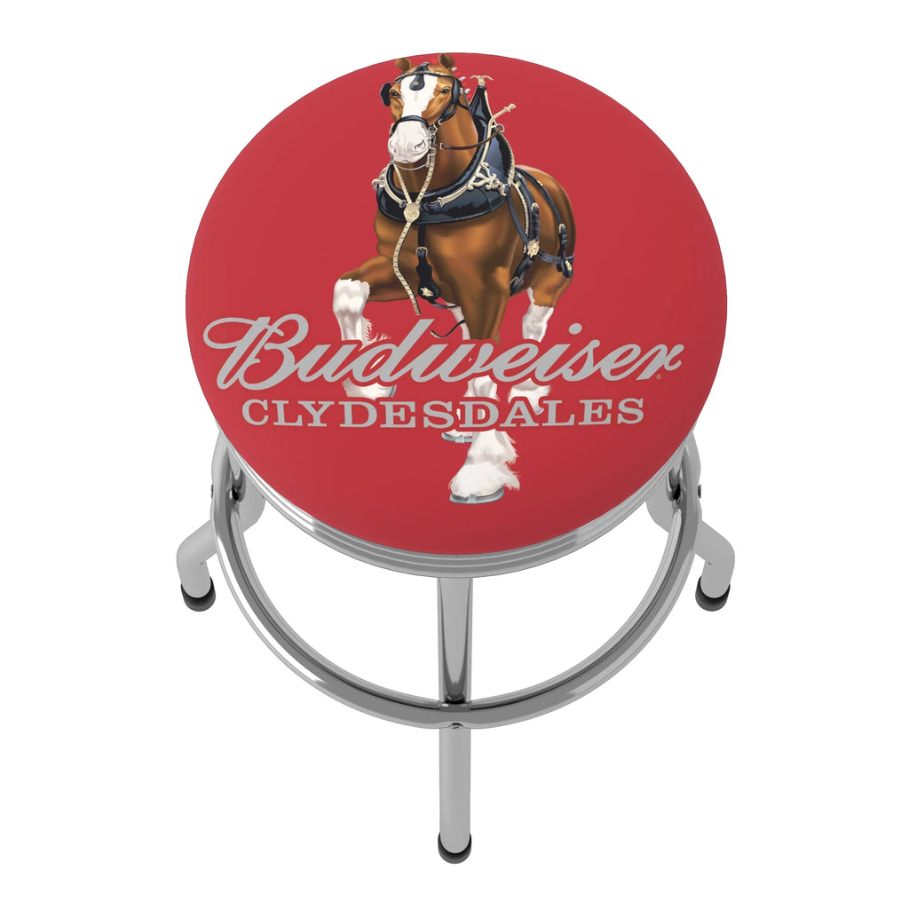 Ribbed Budweiser Clydesdale Chrome Gameroom Red Trademark Barstool