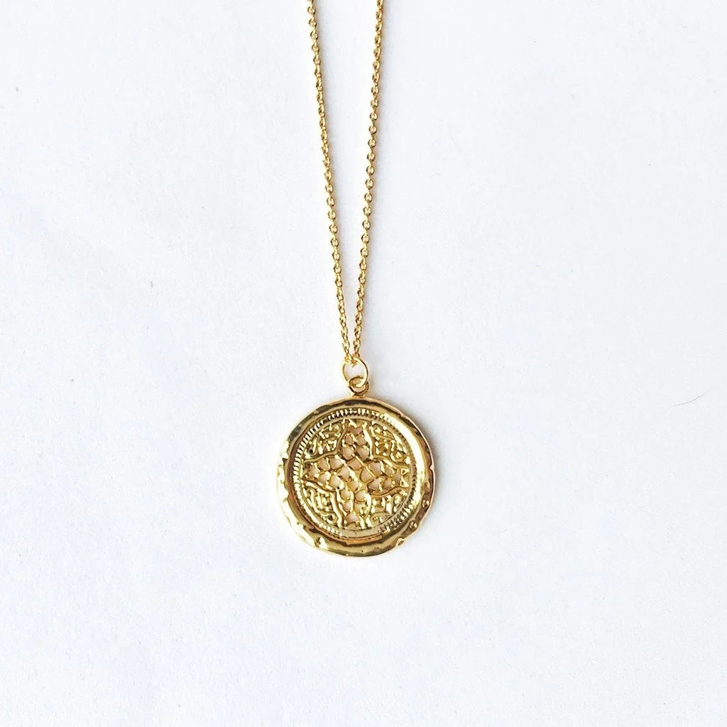 Necklace Round Medallion Rosette Gold sanctuaire Coin