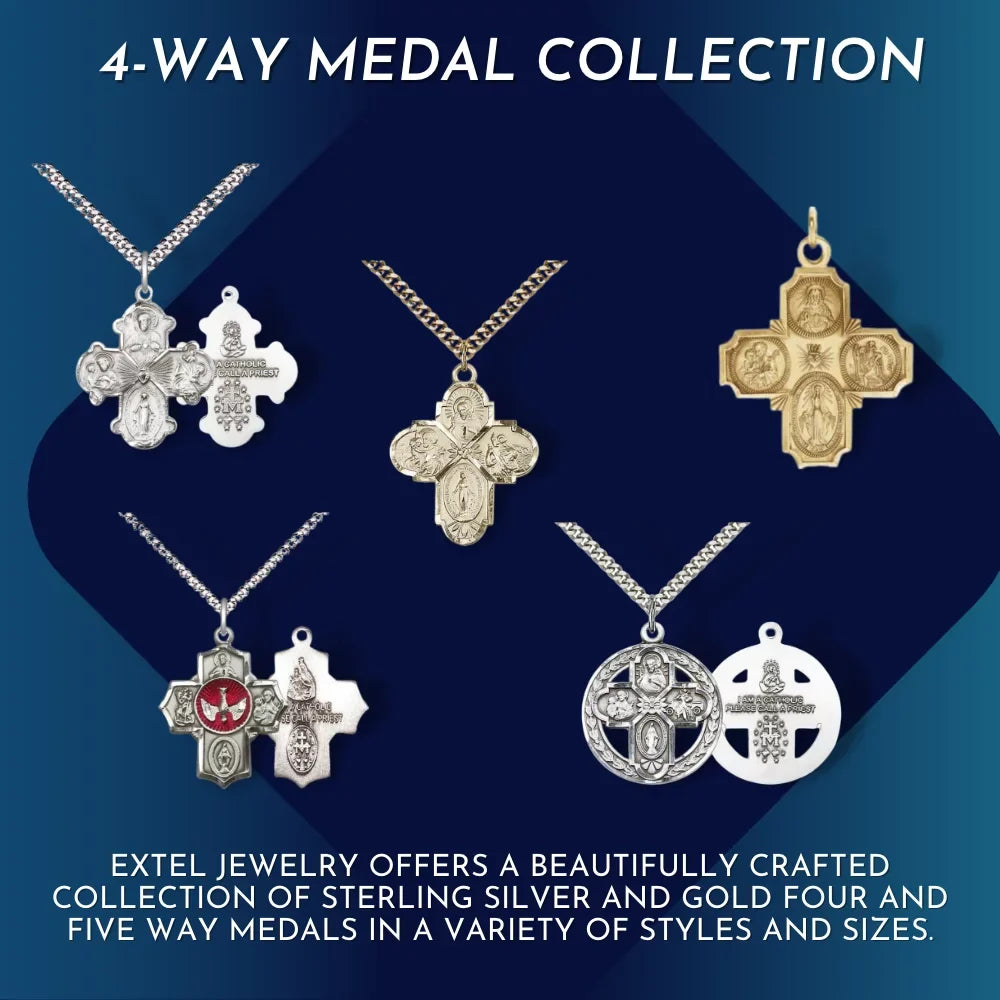 Miraculous Catholic 14kt 5-Way Large Christopher Extel Sacred Traditional Medal, Made St. St. and Heart, Cross Cruciform Gold USA Joseph, with Medal in Filled