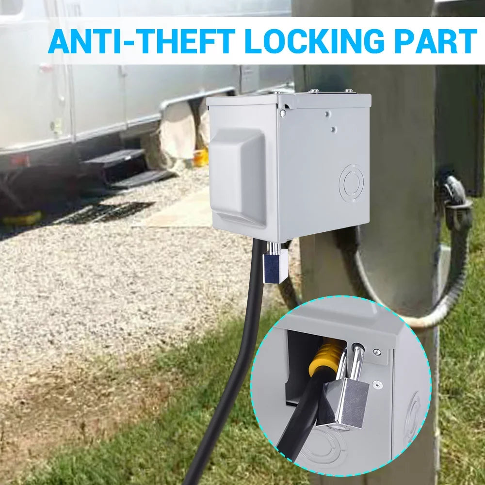 Lockable Box Plug, Motorhome Weatherproof MICTUNING Enclosed Power Travel Power RV 14-50R Gray Panel 125/250V, 50 RV Amp Outlet Camper Box Trailer NEMA for Outdoor RV Electrical Receptacle