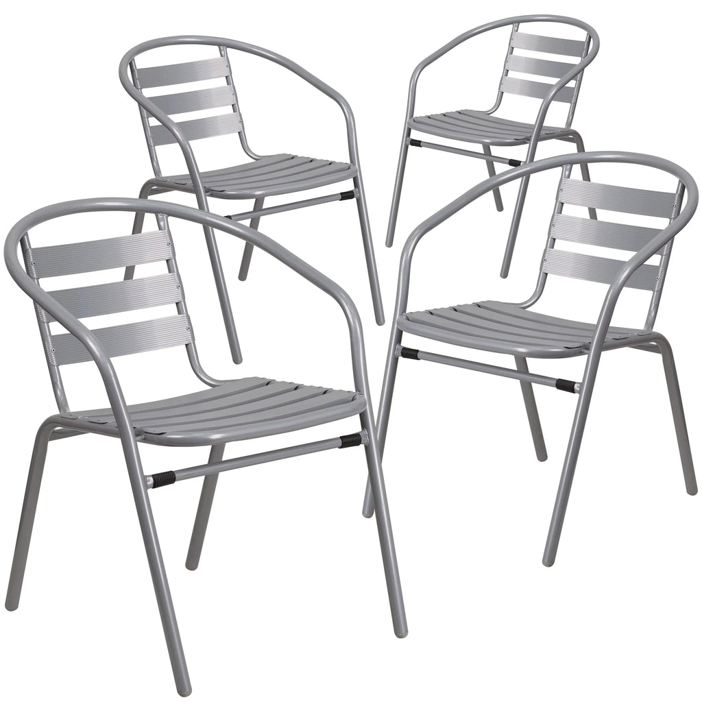 Stack Pack Slats with Silver Chair Flash Aluminum Metal Restaurant Furniture 4