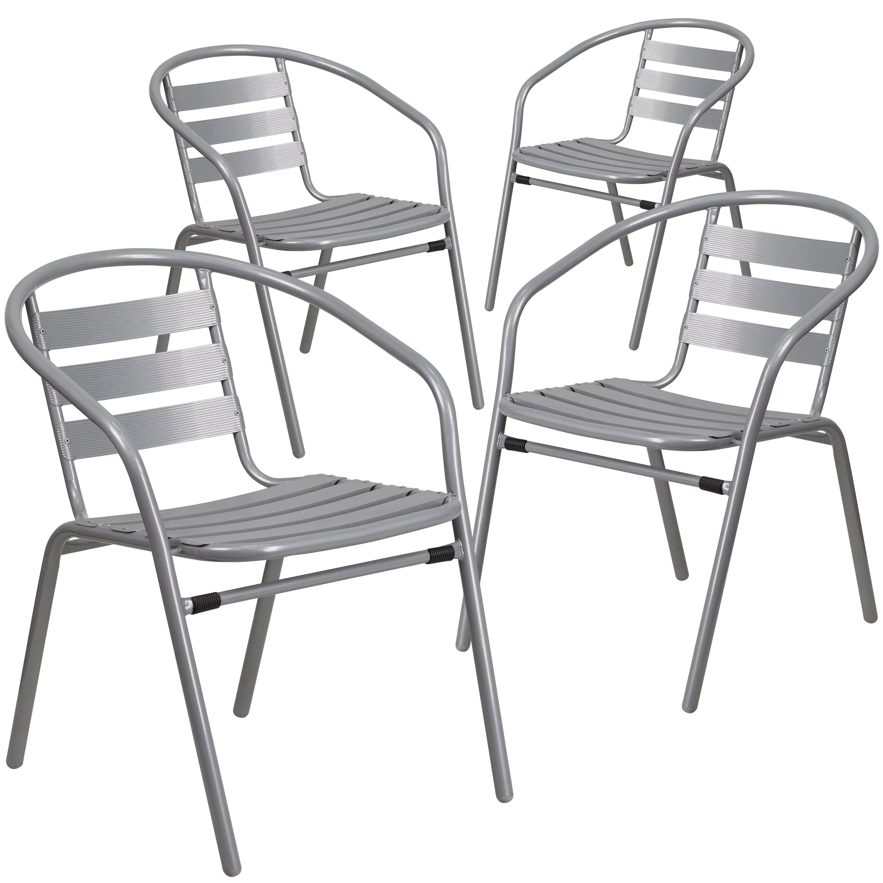 Stack Pack Slats with Silver Chair Flash Aluminum Metal Restaurant Furniture 4