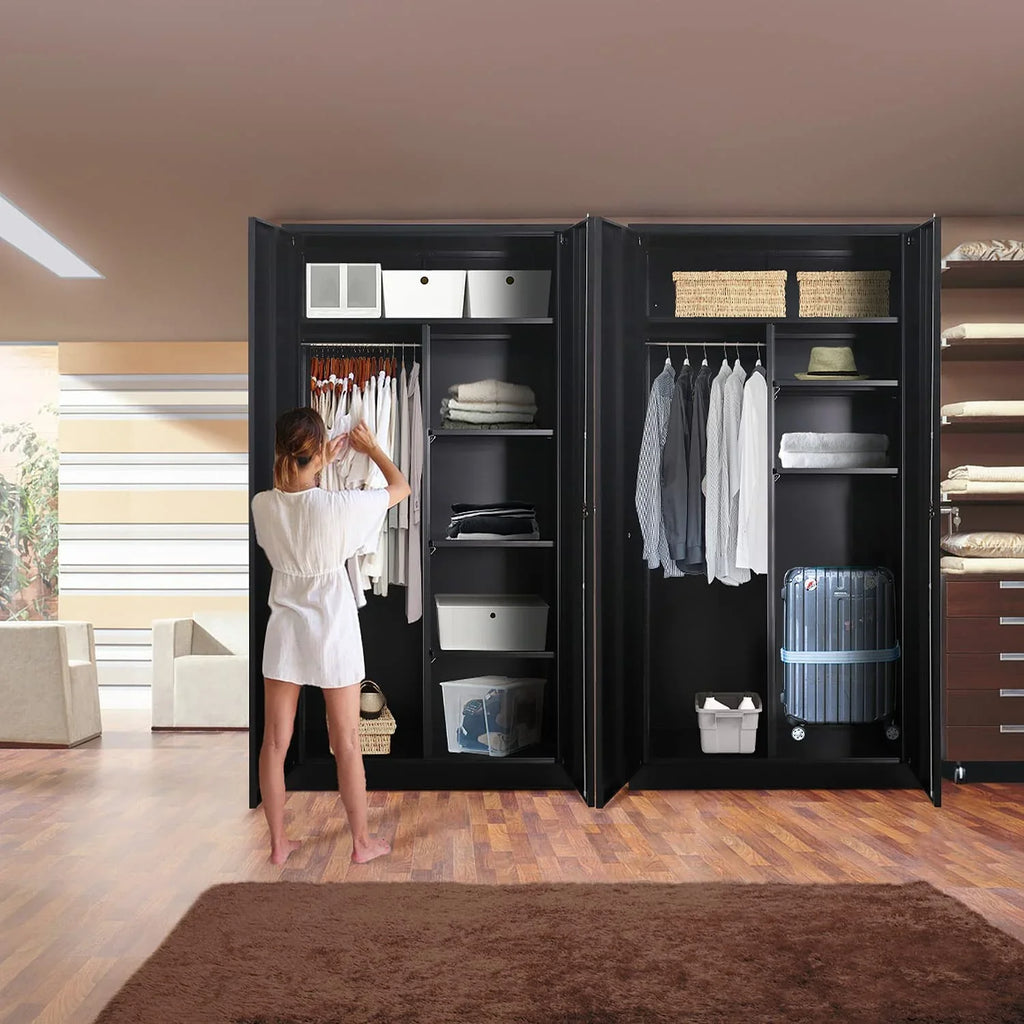 HOOMHIBIU Employee with Locker with Steel Coat Freestanding Metal Cabinets for Office Wardrobe Locking Door Garage and (Black) Cabinet Clothing Home Lock 72'' Shelves