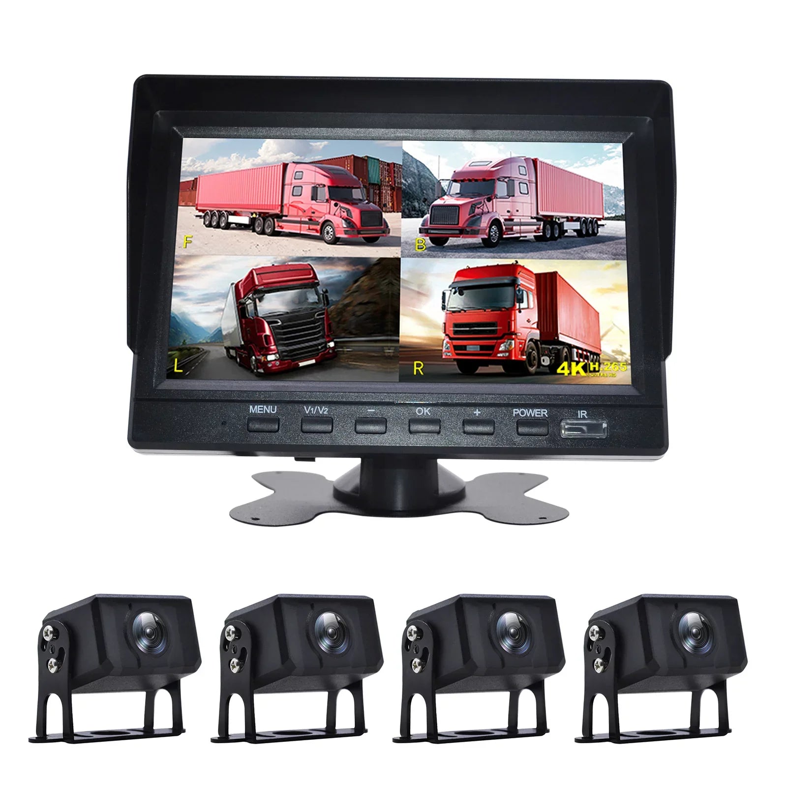 Video 7" Rear Recorder Monitor Truck RV DVR for B Backup Bus+4 Driving View Camera
