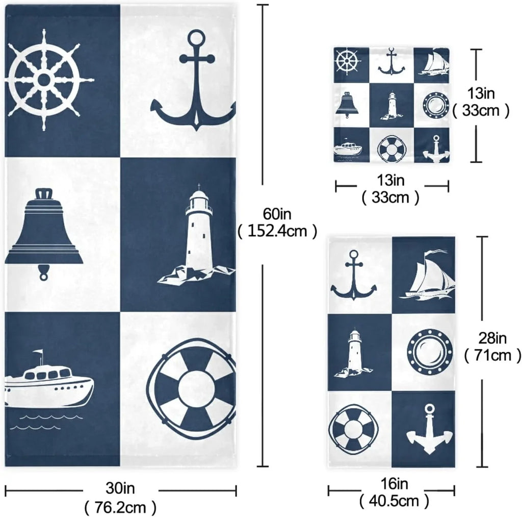 Towels Bathroom Towels Hand Bath Checked Piece Sailing Decorative for Dreamtimes Sets Fingertip Lighthouse 3 Anchor Absorbent Towel Cotton Vessel Soft