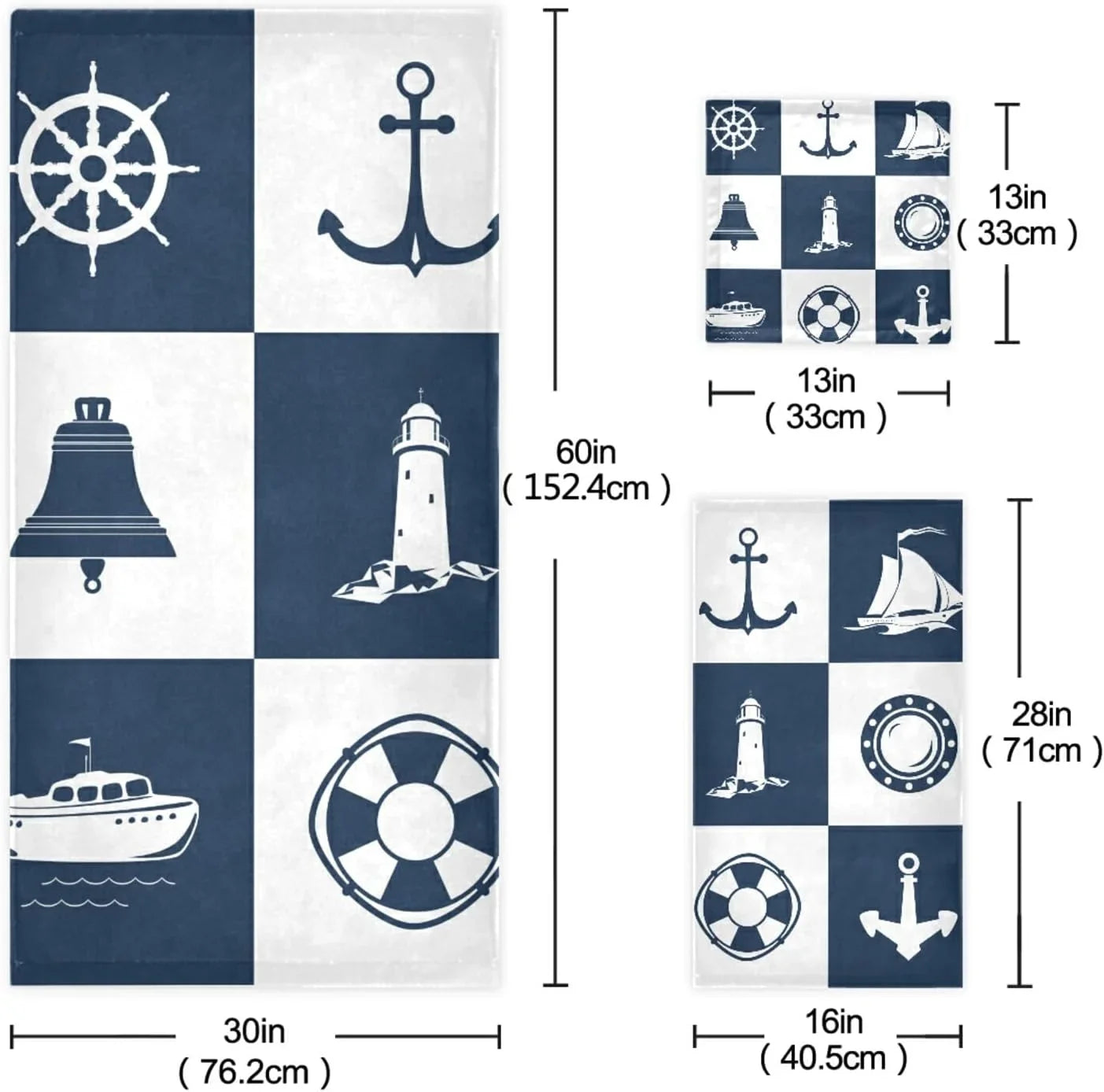 Towels Bathroom Towels Hand Bath Checked Piece Sailing Decorative for Dreamtimes Sets Fingertip Lighthouse 3 Anchor Absorbent Towel Cotton Vessel Soft