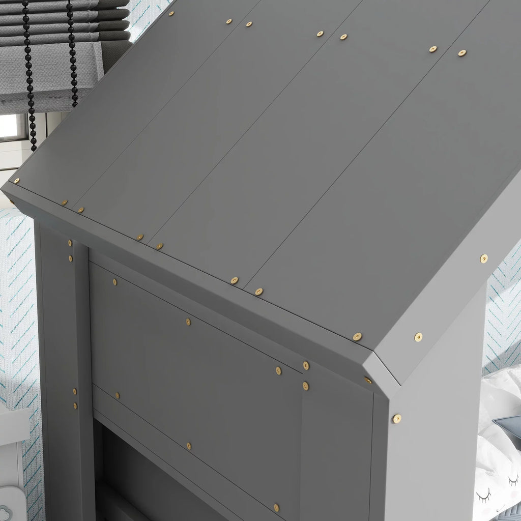 Light,Gray Window, with Twin LED House Bed Roof Floor
