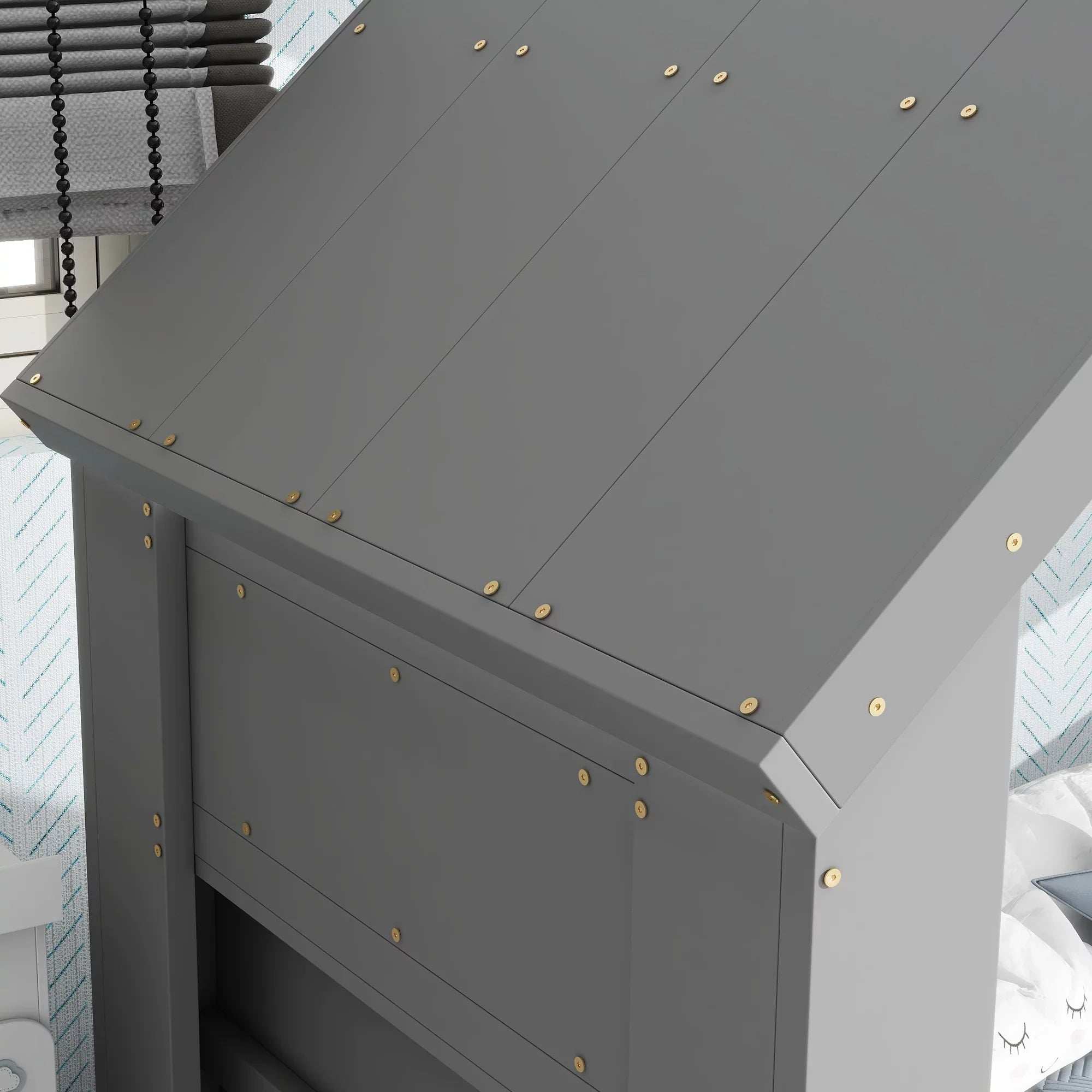 Light,Gray Window, with Twin LED House Bed Roof Floor