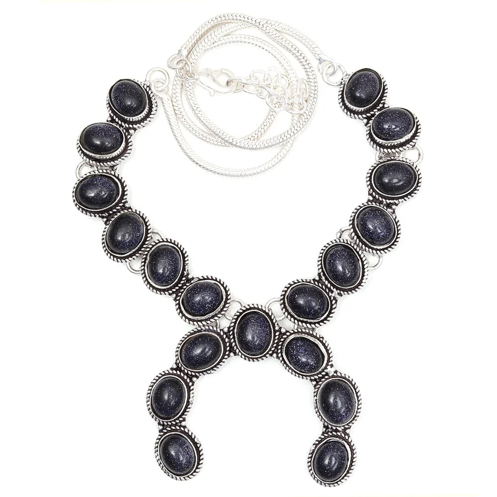 Ethnic Sunsitara Blue Jewelry Style 925 Gemstone Necklace Silver 18-20''