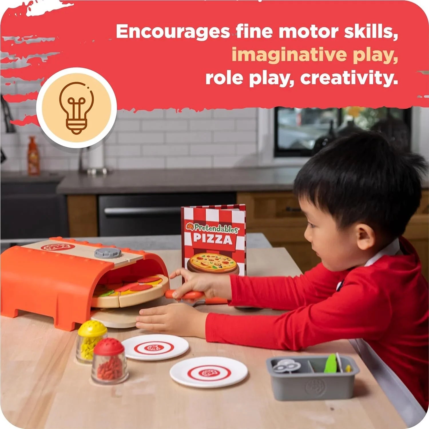 Storage, Set Pretend with - Oven Playset Fat Brain Pretendables Pizza Toys 3+ Backyard