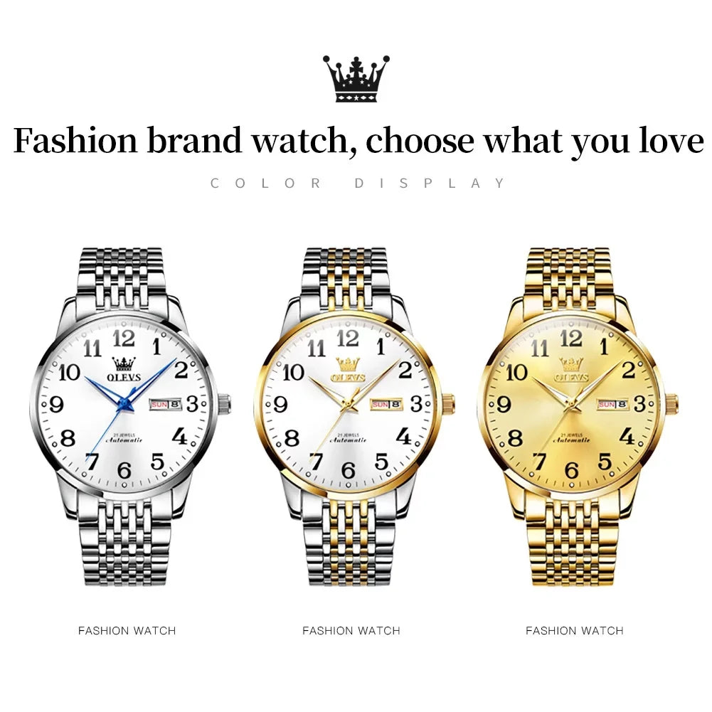 Hombre, Adult Dial Large Gifts Male Wristwatch Arabic Watch Reader Gold Face Winding Reloj Self for Men, Numerals Men Easy Para for OLEVS Waterproof