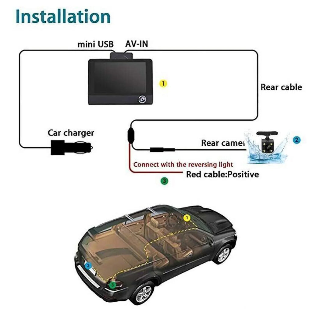 Detection 4" G-Sensor, Dash 1080P Motion Parking Dual Lens Car Front/Rear/Built-In DVR Recorder Monitoring Driving Xhy Video Camera HD Cam and