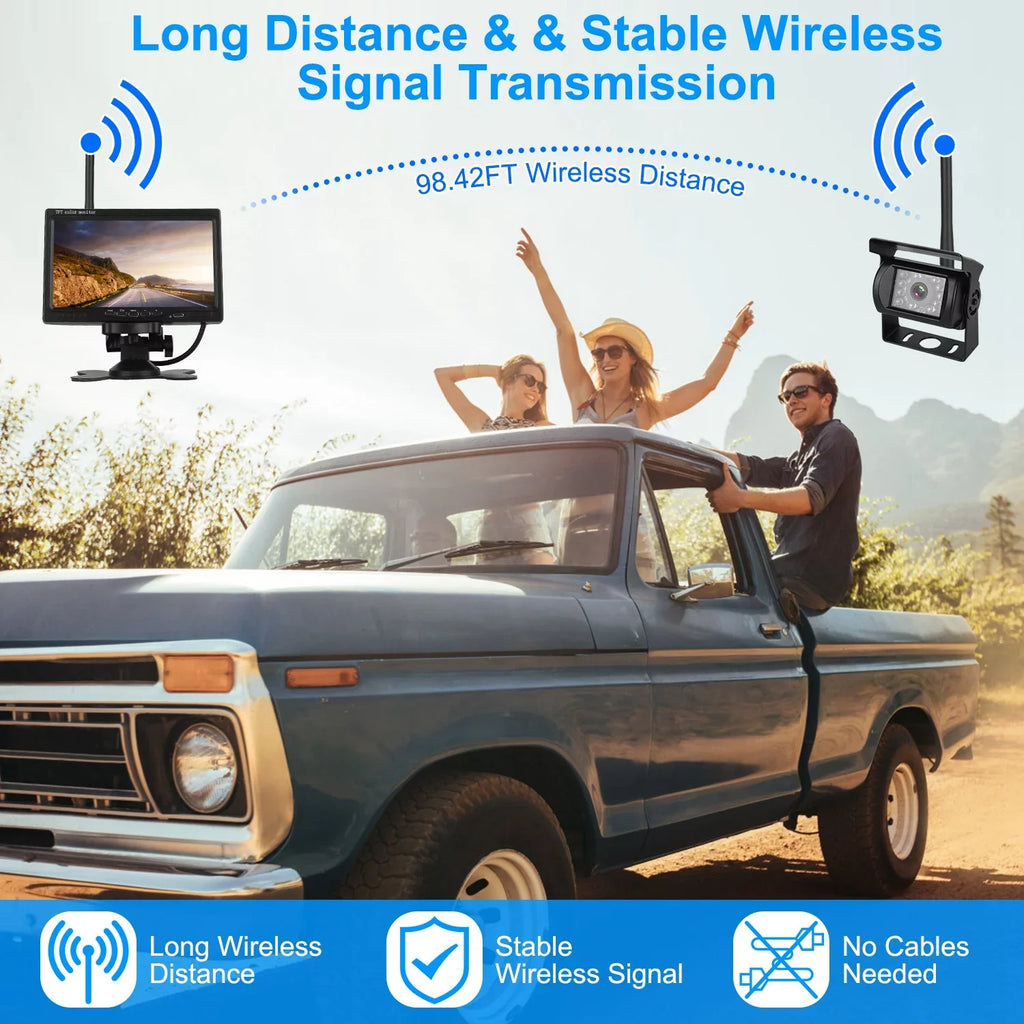 2.4G System Signal IP67 Van with Reverse Trunk SUV Vehicle Car Waterproof Car Screen Kit System Wireless View Parking Rear Backup Night 7In Camera for Vision Stable Monitor iMounTEK