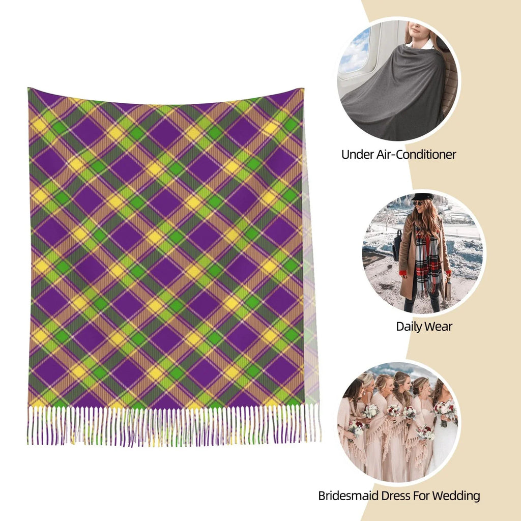 Soft Winter Warm Gras Print Women Cashmere Bingfone Scarf Plaid Mardi Large Wrap Gifts- Feel Elegant For Scarves Shawl Art